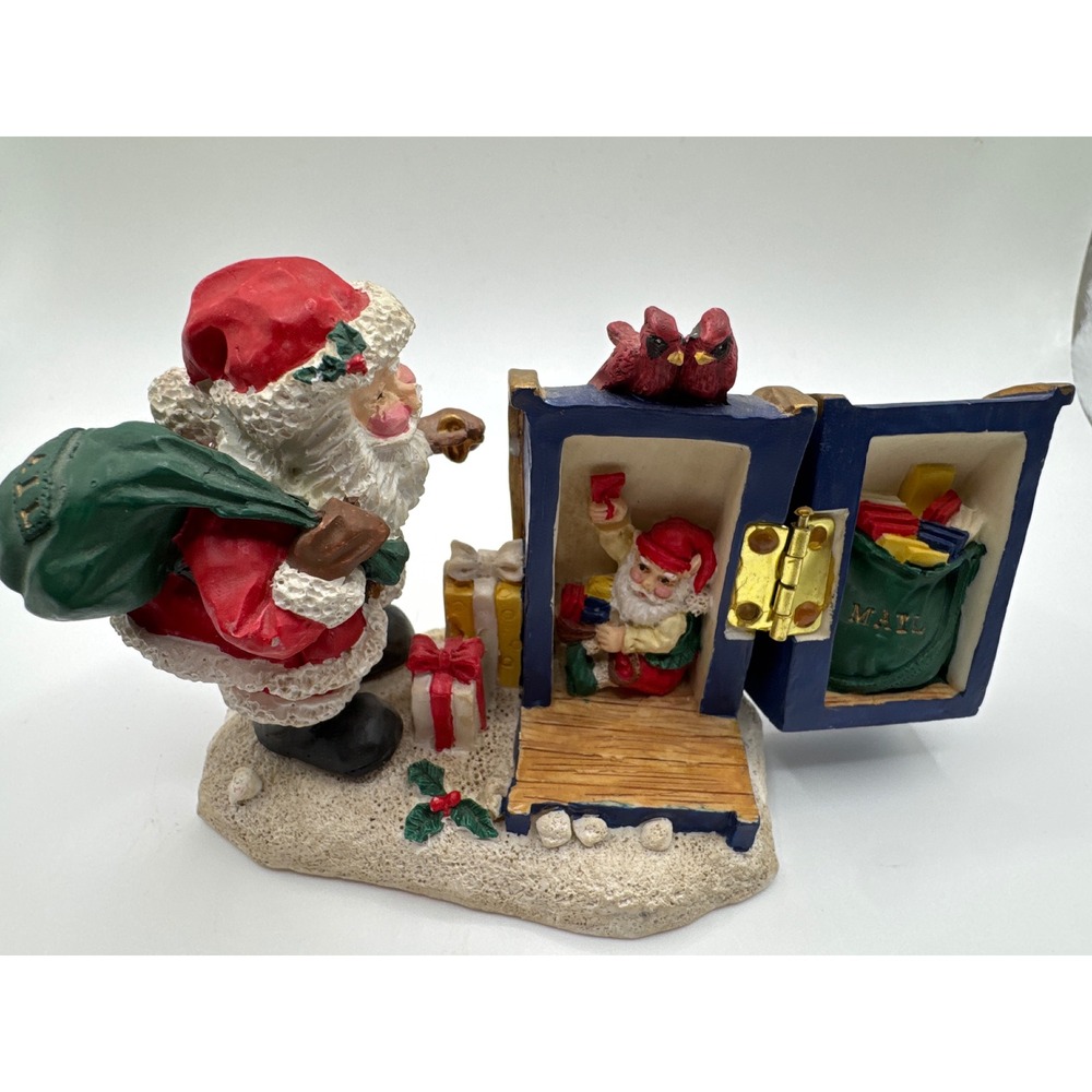 Disney Santa Claus Mailbox Elf Resin Christmas Figurine Red Blue Mailman